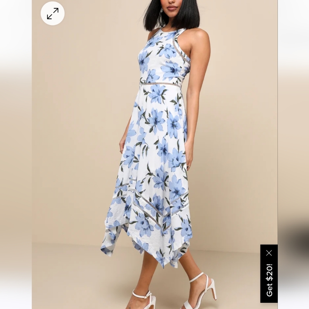Zahara blue and white midi dress